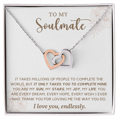 To My Soulmate I Love You Endlessly, Interlocking Heart Necklace, Gift For Her, Birthday, Anniversary Gift For Wife