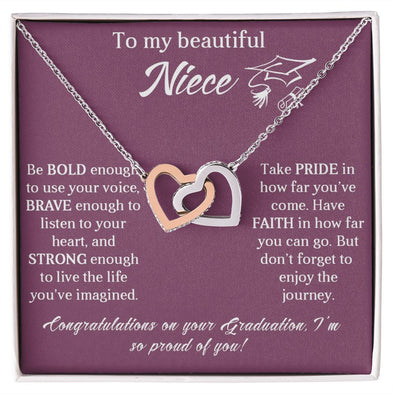 TO MY BEAUTIFUL NIECE, INTERLOCKING HEART NECKLACE FOR YOUR NIECE ON HER GRADUATION, CONGRATULATION GIFT FOR HER