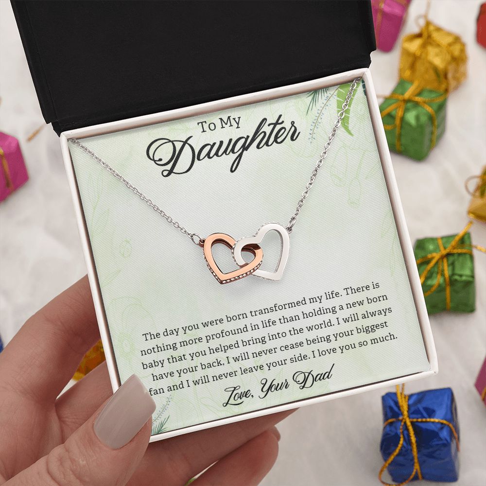 TO MY DAUGHTER, INTERLOCKING HEART NECKLACE, UNIQUE GIFT WITH MESSAGE CARD, BIRTHDAY AND DAUGHTER'S DAY GIFT FOR HER