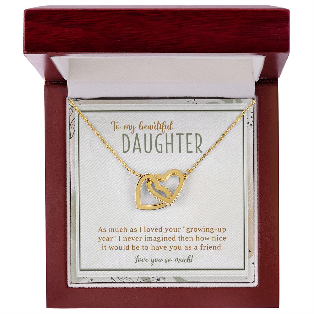 TO MY BEAUTIFUL DAUGHTER, INTERLOCKING HEART NECKLACE WITH MESSAGE CARD, UNIQUE GIFT FOR DAUGHTER'S, BIRTHDAY AND DAUGHTER'S DAY GIFT FOR HER
