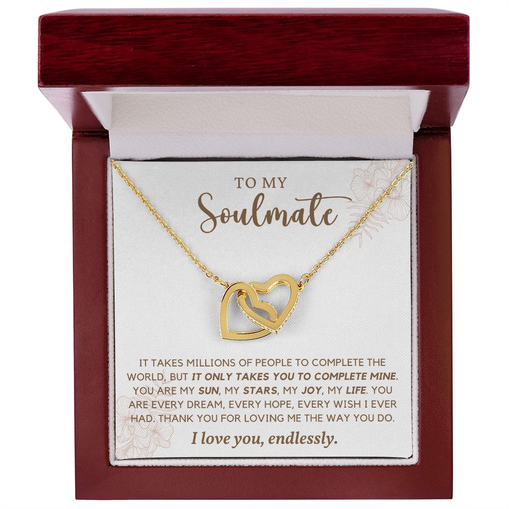 To My Soulmate I Love You Endlessly, Interlocking Heart Necklace, Gift For Her, Birthday, Anniversary Gift For Wife