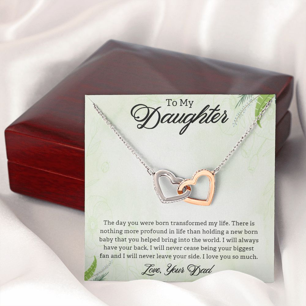 TO MY DAUGHTER, INTERLOCKING HEART NECKLACE, UNIQUE GIFT WITH MESSAGE CARD, BIRTHDAY AND DAUGHTER'S DAY GIFT FOR HER