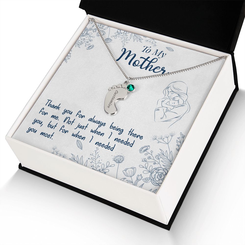 ENGRAVED BABY FEET WITH NAME AND BIRTHSTONE, NECKLACE GIFT FOR MOM WITH KIDS NAME, WITH MESSAGE CARD, MOTHER'S DAY GIFT, FOR MOM FROM SON/DAUGHTER