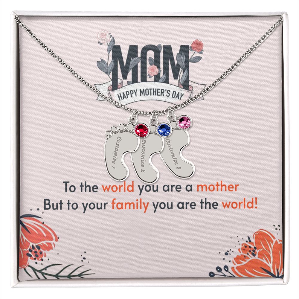 ENGRAVED BABY FEET WITH NAME AND BIRTHSTONE, NECKLACE GIFT FOR MOM WITH KIDS NAME, WITH MESSAGE CARD, MOTHER'S DAY GIFT FOR MOM FROM SON/DAUGHTER
