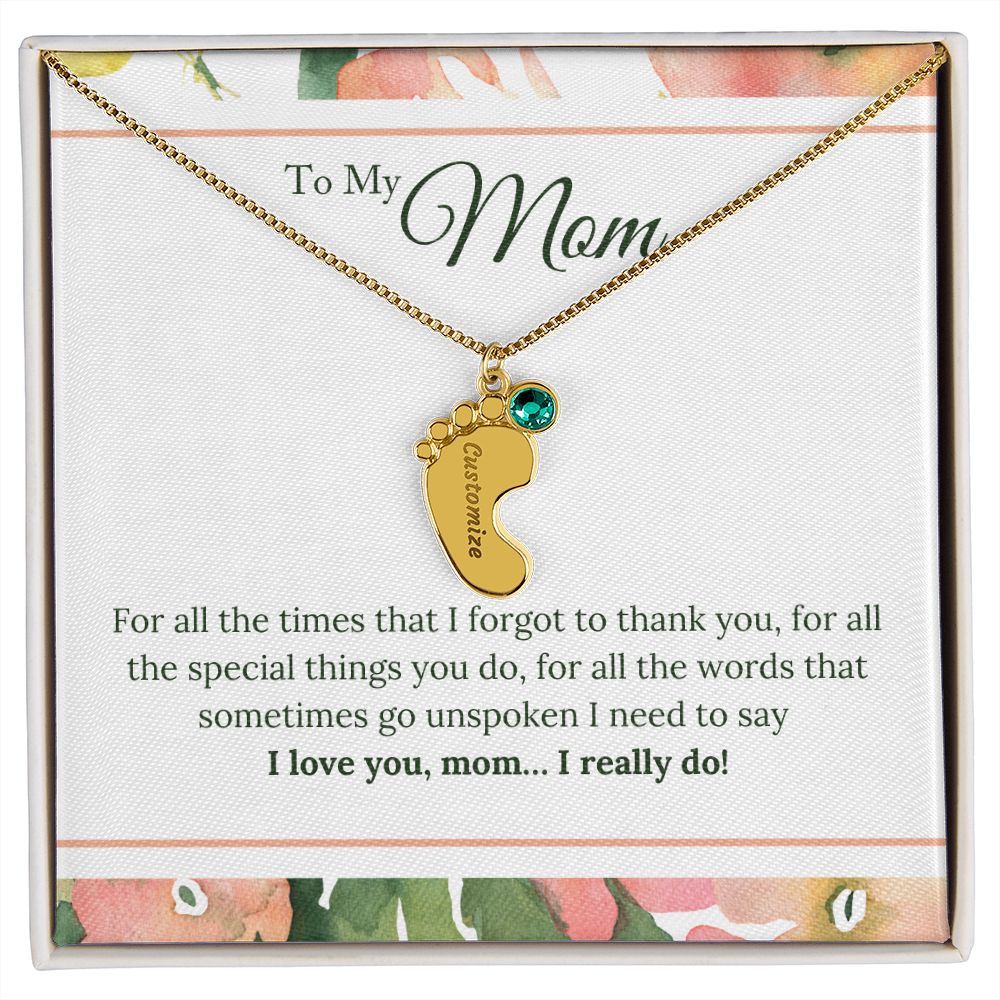 ENGRAVED BABY FEET WITH NAME AND BIRTHSTONE, NECKLACE GIFT FOR MOM WITH KIDS NAME, WITH MESSAGE CARD, HAPPY  MOTHER'S DAY GIFT FOR MOM FROM SON/DAUGHTER