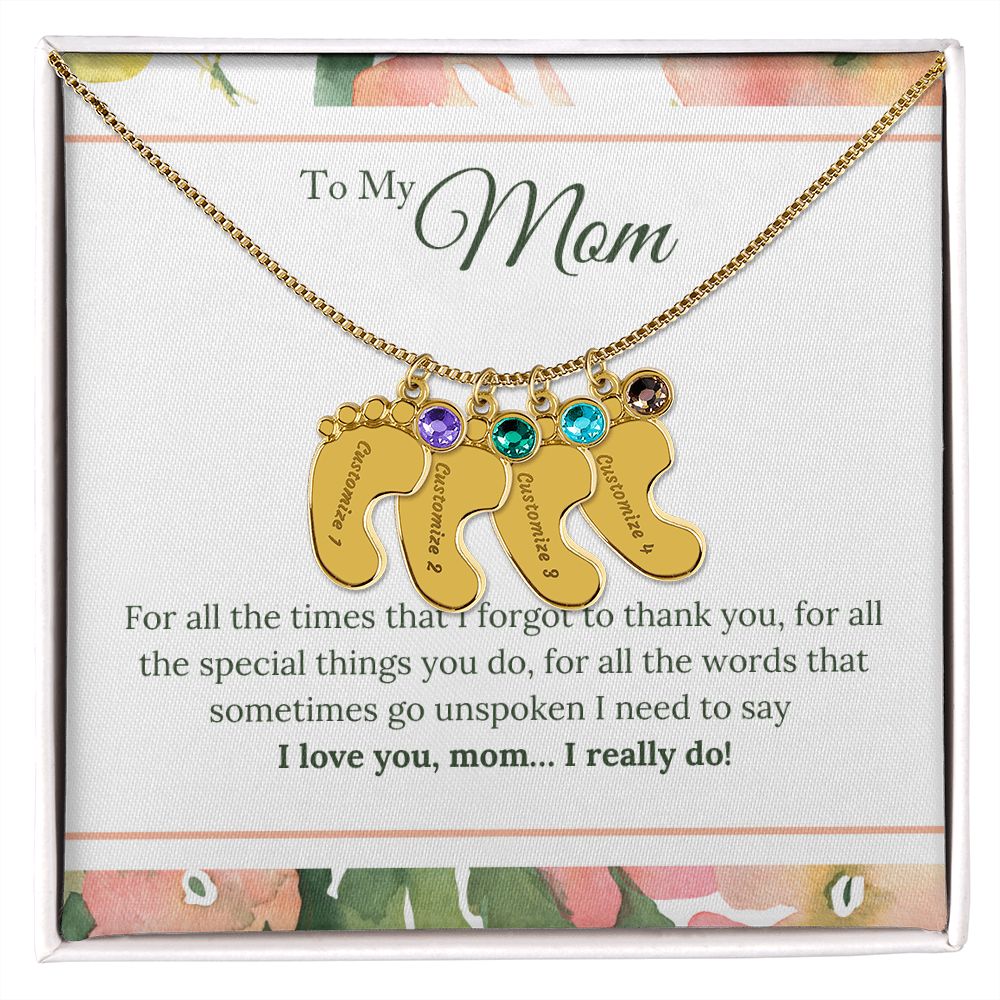 ENGRAVED BABY FEET WITH NAME AND BIRTHSTONE, NECKLACE GIFT FOR MOM WITH KIDS NAME, WITH MESSAGE CARD, HAPPY  MOTHER'S DAY GIFT FOR MOM FROM SON/DAUGHTER