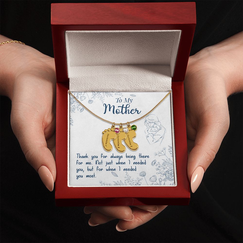 ENGRAVED BABY FEET WITH NAME AND BIRTHSTONE, NECKLACE GIFT FOR MOM WITH KIDS NAME, WITH MESSAGE CARD, MOTHER'S DAY GIFT, FOR MOM FROM SON/DAUGHTER