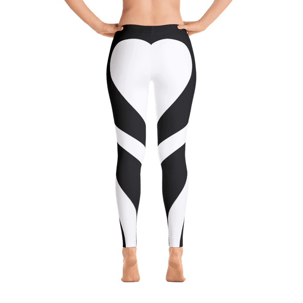 White Heart Black Over All Printed Leggings